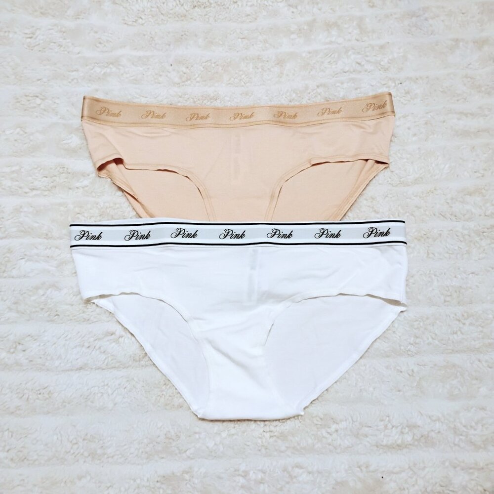 NWT VS Pink brand large neutrals white beige panty bundle